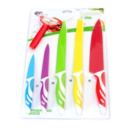 komm/e67 kpl 5 szt noże kolorowe + obierak flok