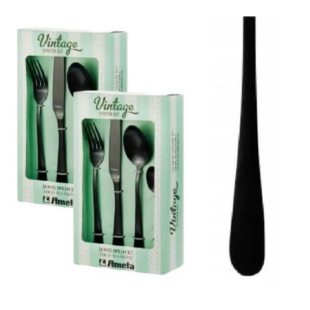 Komplet sztućców Austin Vintage 48 szt. czarny 2 x pudełko Amefa