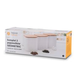 Pojemniki na produkty sypkie białe komplet 3 szt. Geometric Tadar